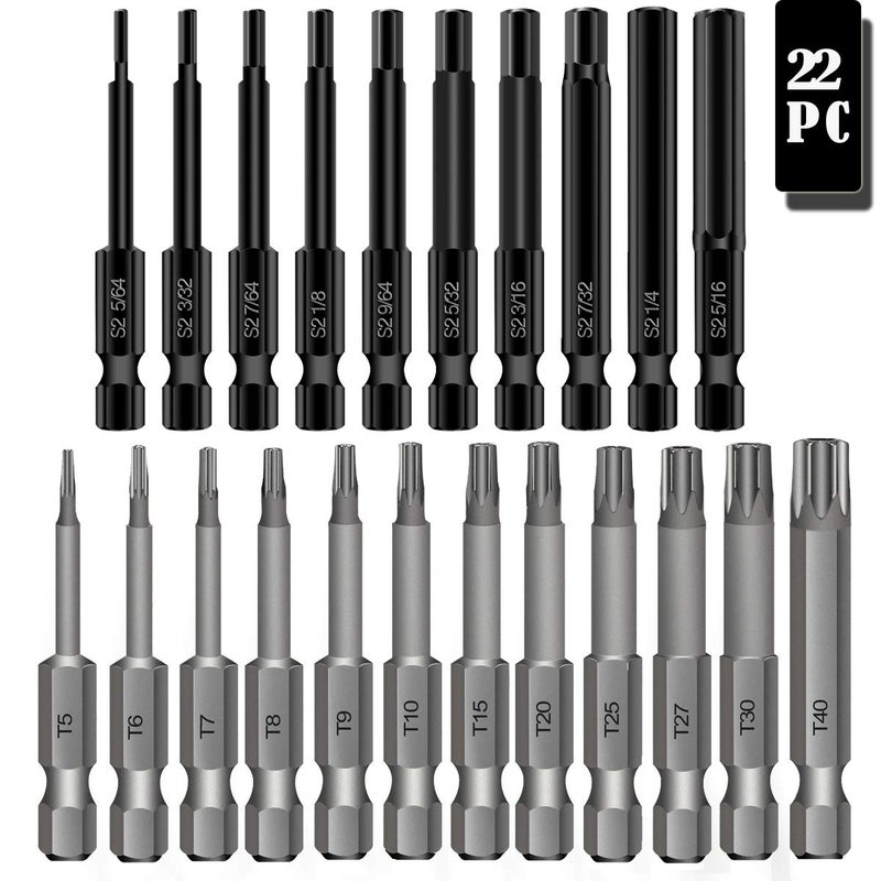 22PC Torx Head Screw Driver Bit Set and Hex Head Allen Wrench Drill Bit Set, Mgtgbao Magnetic 1/4 Inch Hex head Screwdriver Bit Set Tips
