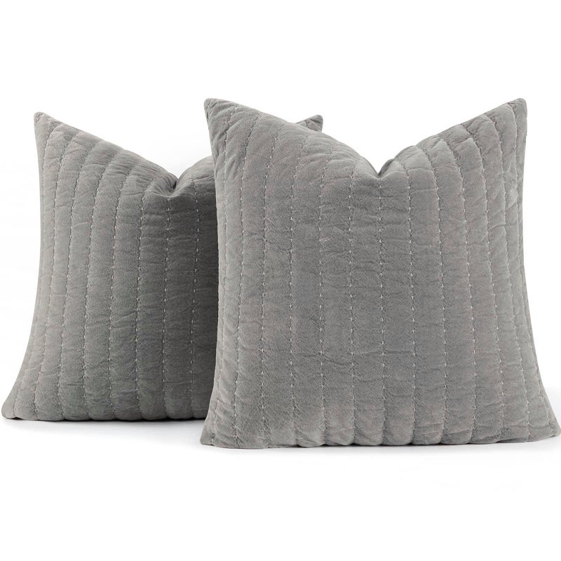 COCOPLOCUE Pillow Covers 26x26 Set of 2 Thicken Cotton Euro Shams with Hidden Zipper Decorative Quilted Throw Pillow Cover Lagre Cushion Cover for Sofa Couch BedroomCharcoal Gray