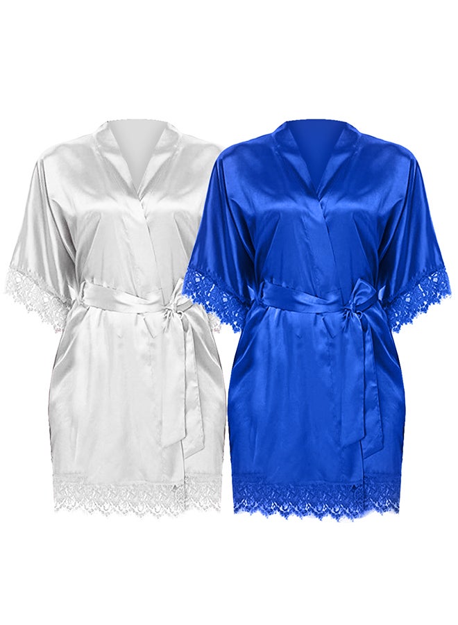 MARGOUN 2 Pack Medium Size Women Satin Robe Belted Silky Robe Sleepwear Bridal Robe Kimono Lace Sleeve Nightgown /M(bust:80-84/waist:64-68) - Image 3
