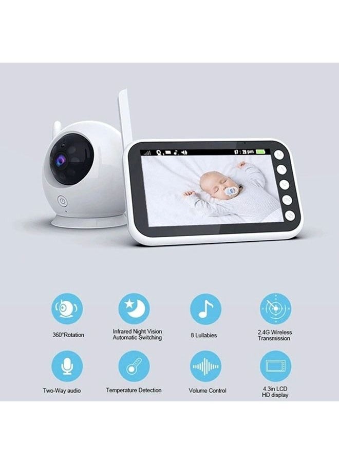 hibobi 4.3 Inch Two-Way Voice Temperature Monitoring Baby Monitor - White  - Image 4