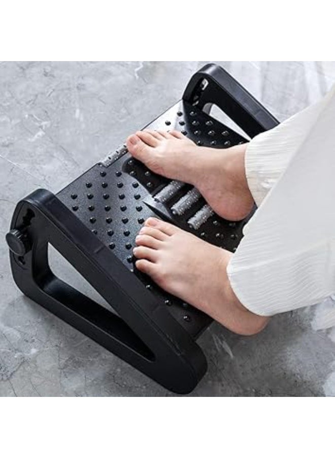 Adjustable Foot Rest with 6 Height Levels – Ergonomic Under-Desk Footrest for Pressure Relief and Better Posture – Features a Comfortable Massage Roller and Non-Slip Stable Legs for Perfect Support – Portable and Lightweight Design Ideal for Home or Office Use – Black Footrest Enhances Circulation and Reduces Leg and Back Fatigue During Long Sitting Sessions - Image 1