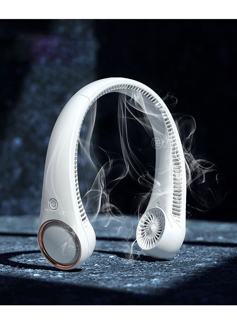 Portable Neck Fan, Hands Free Electric Fan, Cooling Personal Fan,3 Speeds Adjustment,78 Air Outlet, Headphone Design, Rechargeable, USB Powered Neck Fan for Outdoor Indoor-White  - Image 5