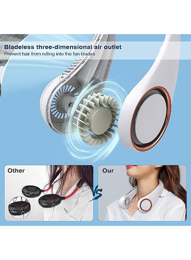 Portable Neck Fan, Hands Free Electric Fan, Cooling Personal Fan,3 Speeds Adjustment,78 Air Outlet, Headphone Design, Rechargeable, USB Powered Neck Fan for Outdoor Indoor-White  - Image 3
