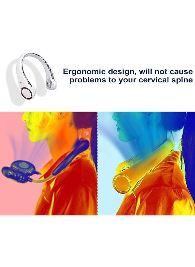 Portable Neck Fan, Hands Free Electric Fan, Cooling Personal Fan,3 Speeds Adjustment,78 Air Outlet, Headphone Design, Rechargeable, USB Powered Neck Fan for Outdoor Indoor-White  - Image 4