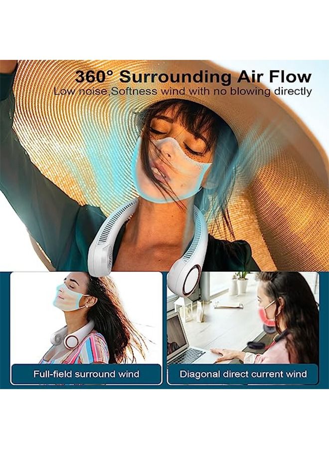 Portable Neck Fan, Hands Free Electric Fan, Cooling Personal Fan,3 Speeds Adjustment,78 Air Outlet, Headphone Design, Rechargeable, USB Powered Neck Fan for Outdoor Indoor-White  - Image 2