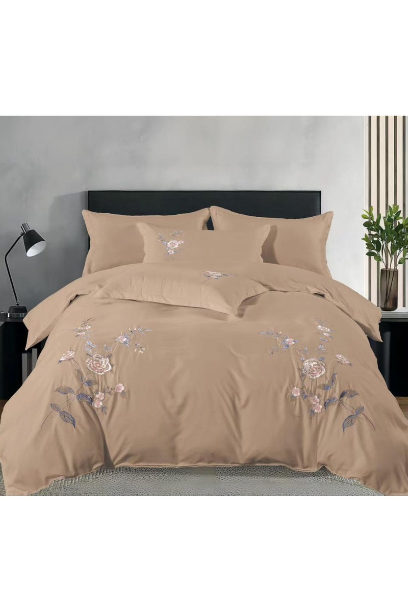 Comfy Comfy Embroidered 6Pc Floral Cotton King Size Royal Collection Brown Comforter Set 