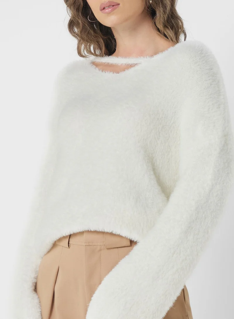 Ginger V-Neck Cutout Fluffy Sweater