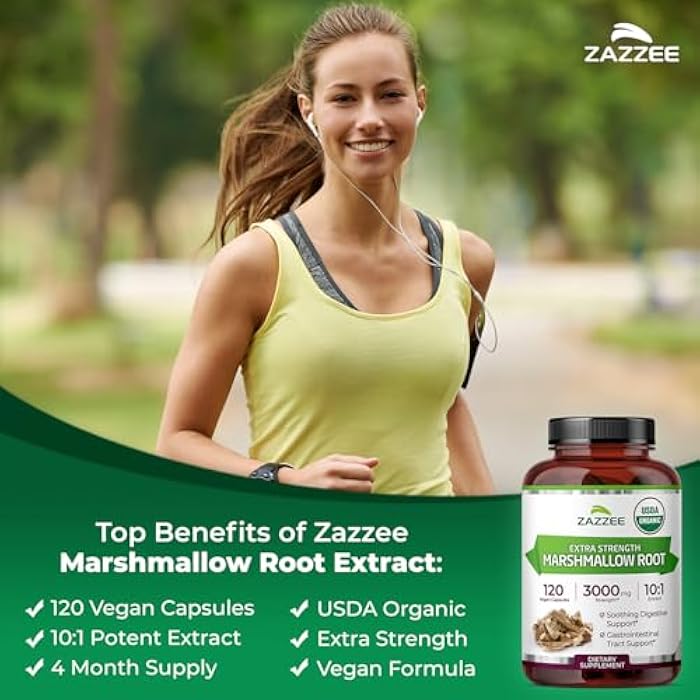 Zazzee USDA Organic Marshmallow Root 10:1 Extract, 120 Vegan Capsules, 4 Month Supply, Althaea Officinalis, Digestive, Throat & Mucosal Support, All-Natural, Non-GMO, Made in the USA - Image 4