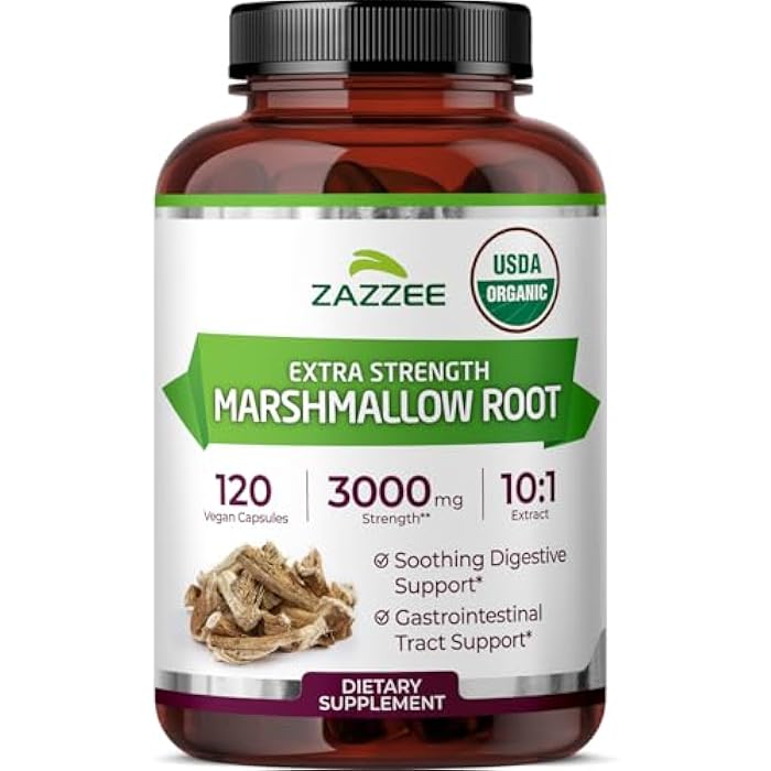 Zazzee USDA Organic Marshmallow Root 10:1 Extract, 120 Vegan Capsules, 4 Month Supply, Althaea Officinalis, Digestive, Throat & Mucosal Support, All-Natural, Non-GMO, Made in the USA - Image 1