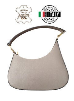 Grey Handbag, Genuine Calfskin Leather, Made in Italy
