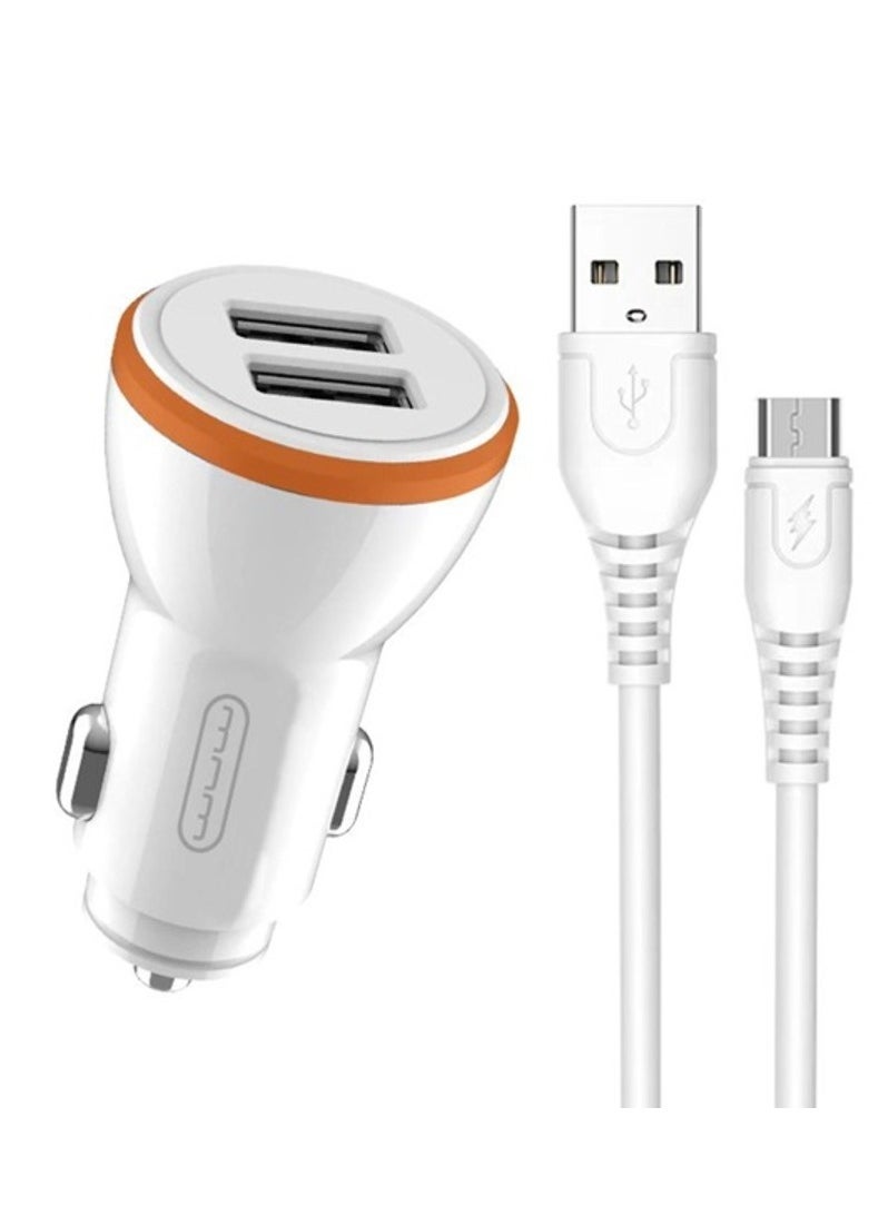 WUW 2.4A Fast Dual USB Car Charger Set with Micro-USB Cable 