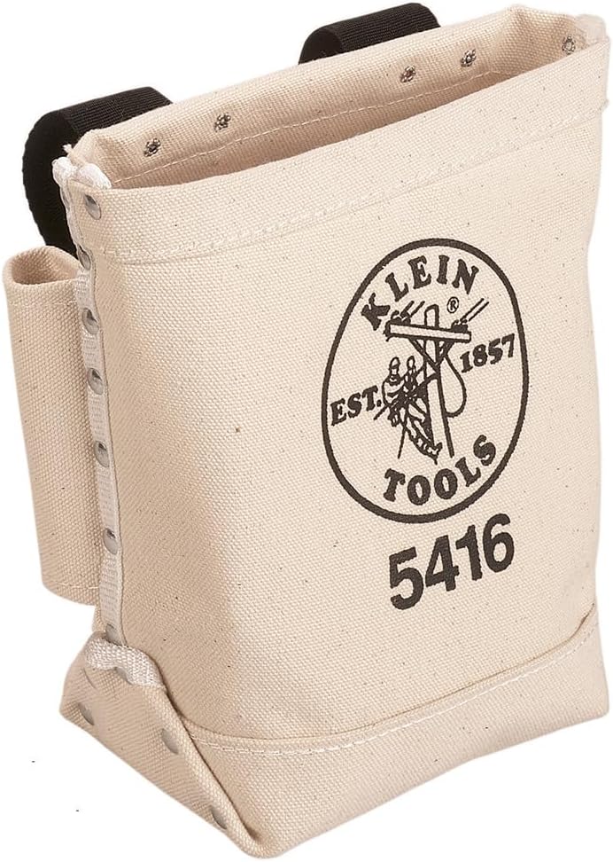 Klein Tools 5416 Small Tool Pouch for Bolt Storage with Bull Pin Loops and Belt Strap, 5 x 10 x 9-Inch - Image 1