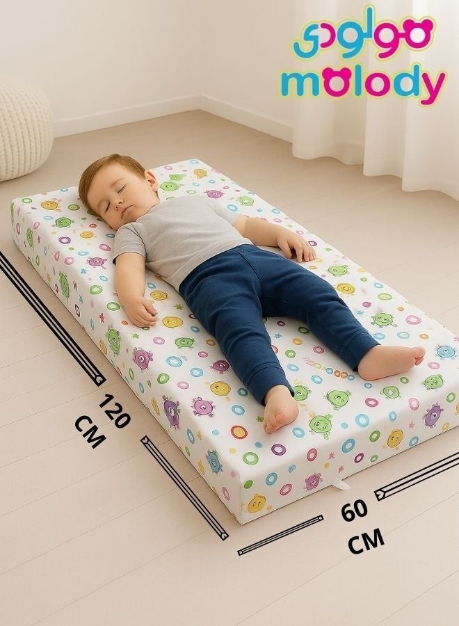 مولودي مرتبة أطفال إسفنجية مقاس 60×120 سم – مقاس سرير الطفل – مريحة وآمنة للنوم اليومي – للاستخدام داخل المنزل وخارجه - Image 1