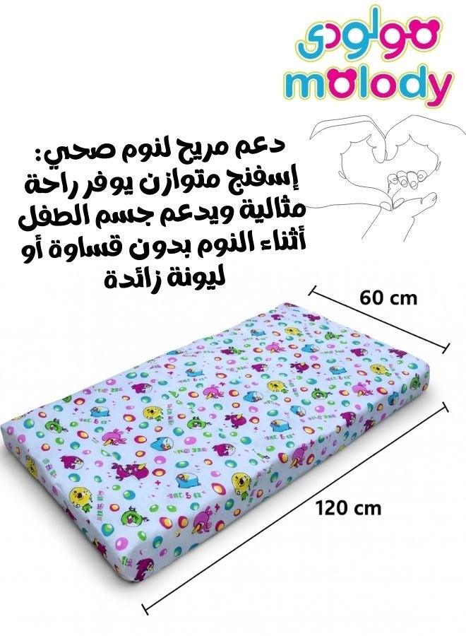 مولودي مرتبة أطفال إسفنجية مقاس 60×120 سم – مقاس سرير الطفل – مريحة وآمنة للنوم اليومي – للاستخدام داخل المنزل وخارجه - Image 4