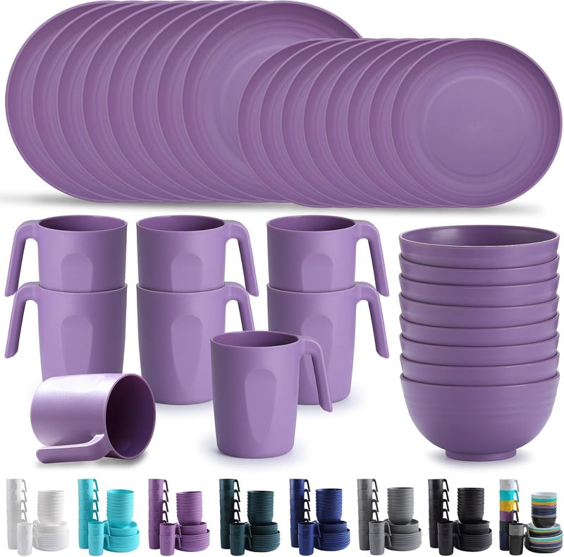 Kyraton Plastic Dinnerware Sets of 32 Pieces Service For 8, Unbreakable And Reusable Light Weight Plates Mugs Bowls Dishes Easy to Carry And Clean Microwave Safe BPA Free Dishwasher Safe - Image 1