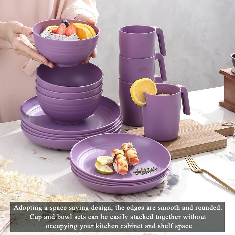 Kyraton Plastic Dinnerware Sets of 32 Pieces Service For 8, Unbreakable And Reusable Light Weight Plates Mugs Bowls Dishes Easy to Carry And Clean Microwave Safe BPA Free Dishwasher Safe - Image 3