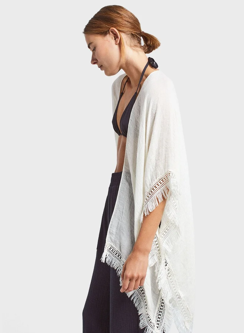 PARFOIS Fringe Cape Sleeve Kimono