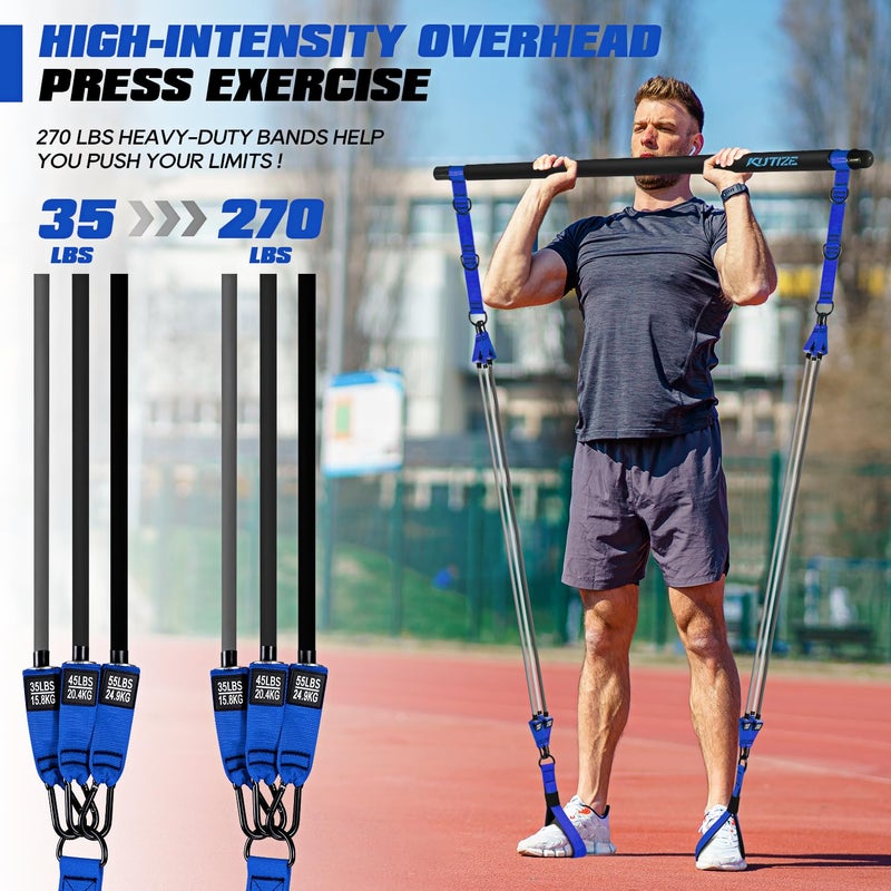 KUTIZE Pilates Bar Kit with Resistance Bands, 3-Section Multifunctional Yoga Exercise Bar with Handles, 270lbs Portable Pilates Equipment for Men Full-Body Workouts at Home Gym, Travel Gym Pilates Kit - Image 4