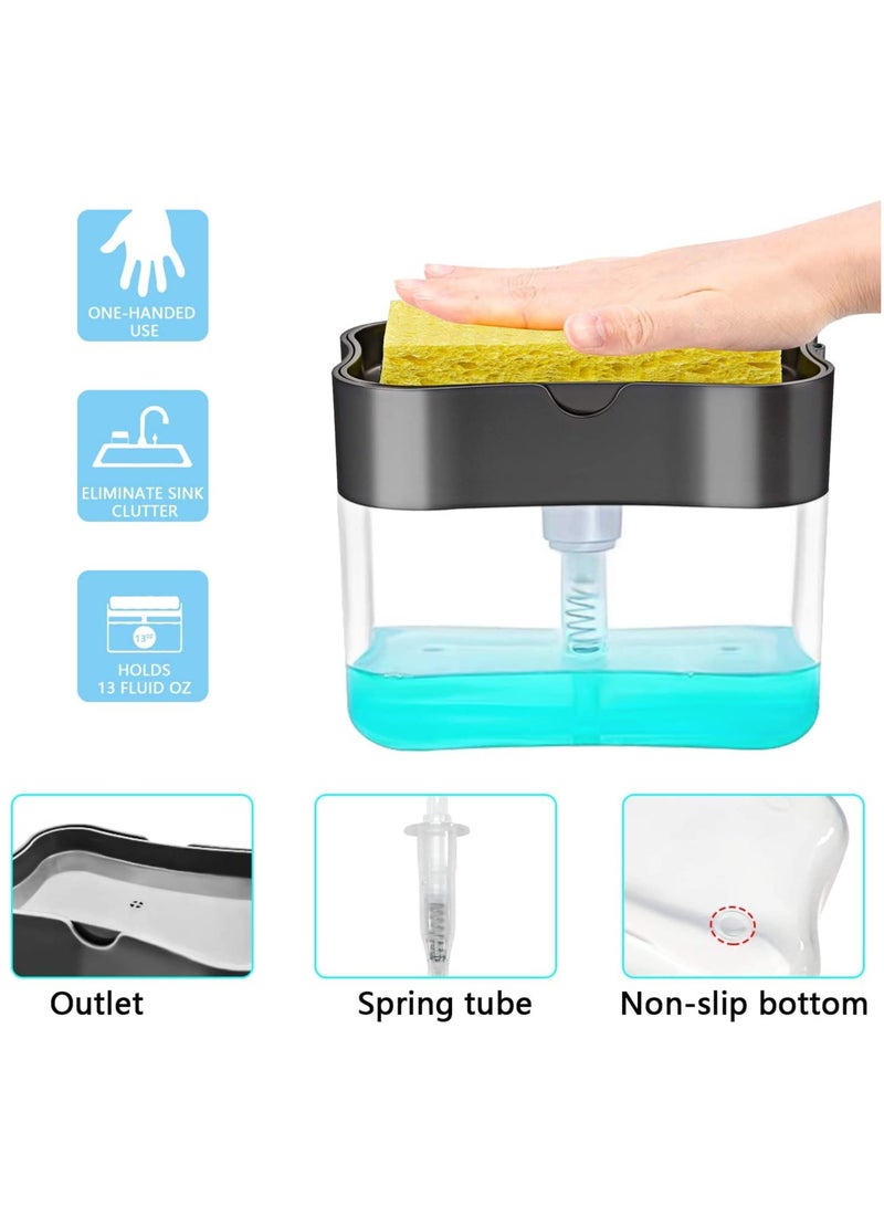 Generic Dish Soap Dispenser for Kitchen + Sponge Holder 2-in-1 Dish Washing Counter Top Soap Dispenser, Premium Quality Soap Dispenser Sink Pump Dispenser Soap, Instant Refill, Durable A-Dark Gray  - Image 2