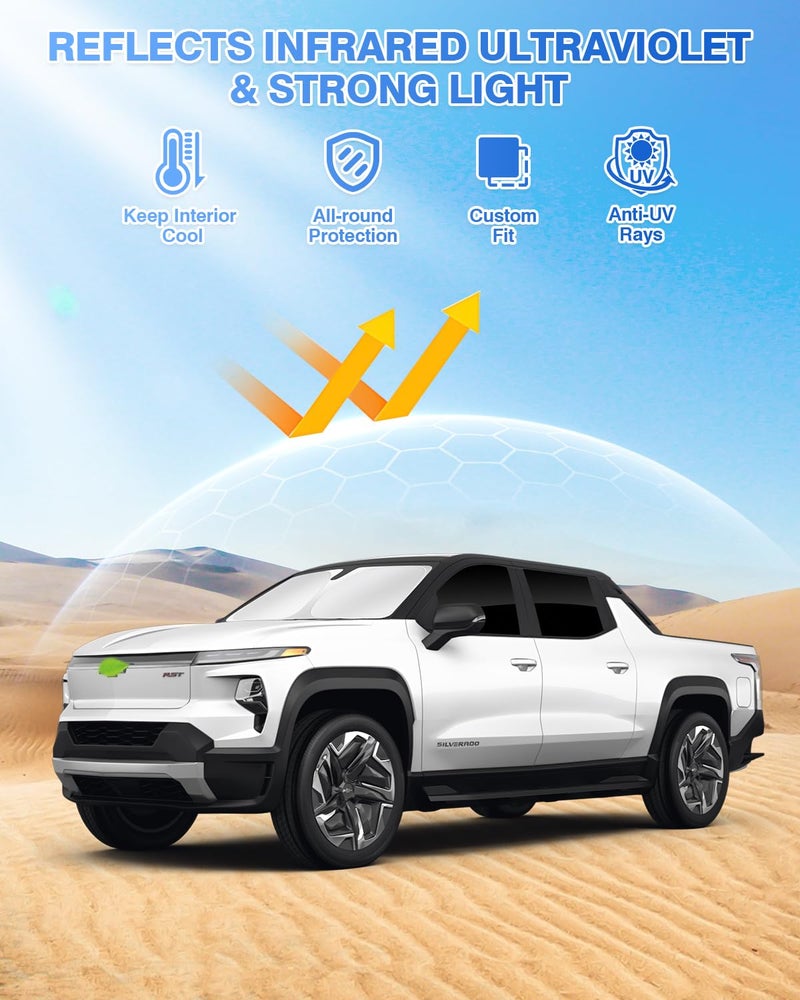 Canvcle Sunshades for Chevrolet/Chevy Silverado EV 2024 2025 Accessories Windshield Sun Shade Side Rear Window Shade Cover Sun Visor Shield Privacy Protection Keep Vehicle Cool Black 6PCS - Image 2