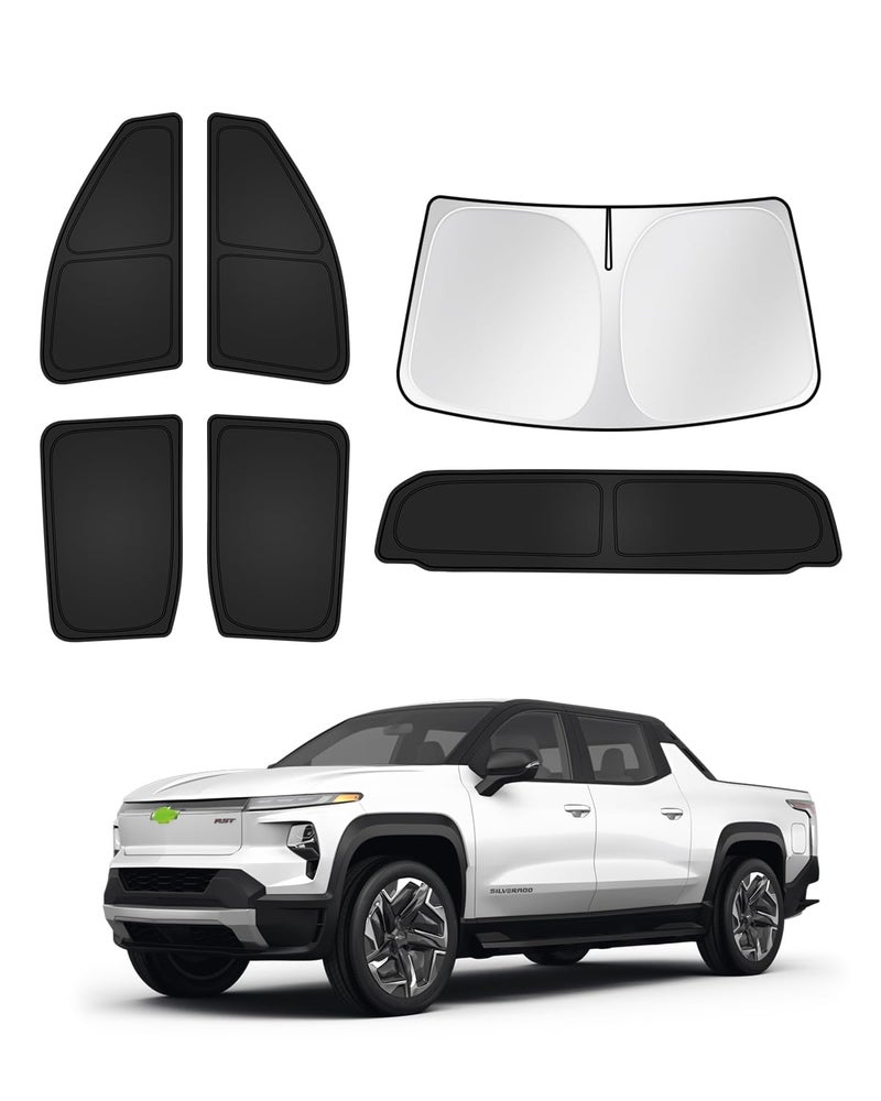 Canvcle Sunshades for Chevrolet/Chevy Silverado EV 2024 2025 Accessories Windshield Sun Shade Side Rear Window Shade Cover Sun Visor Shield Privacy Protection Keep Vehicle Cool Black 6PCS - Image 1
