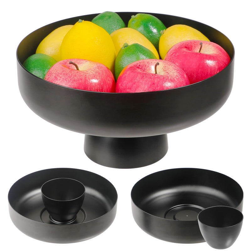 KOLUTI Black Fruit Bowl for Kitchen Counter, 10" Removable Pedestal Bowls Decor Stand Serving, Large Modern Nut Snack - Image 1