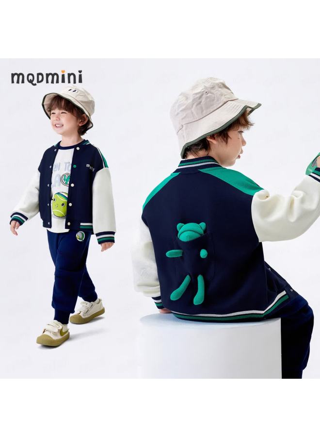 Mqdmini Kids Baseball Jacket Fashion Knitted 3d Bear Coat For Boys And Girls