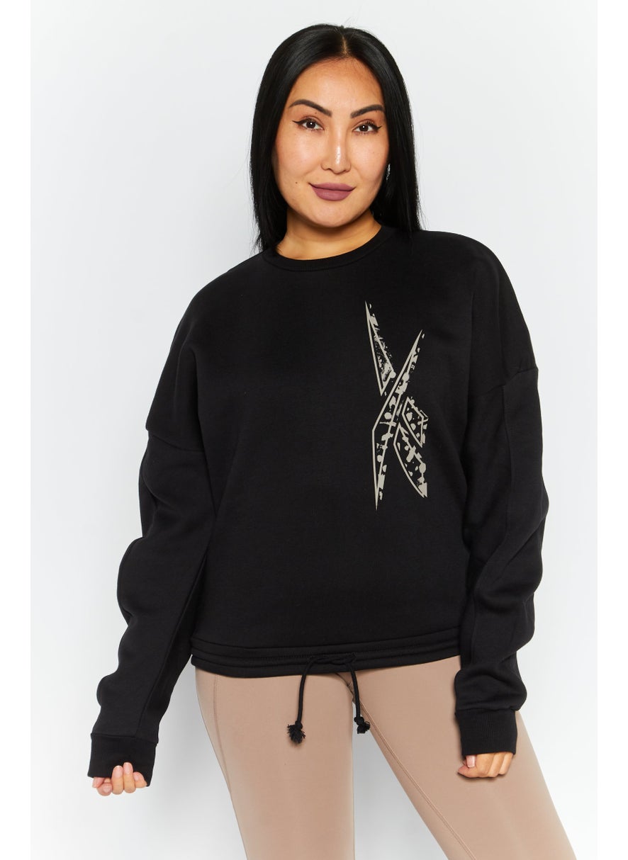 Reebok Women Sportswear Fit Long Sleeve Outdoor Sweatshirts, Black  - Image 1