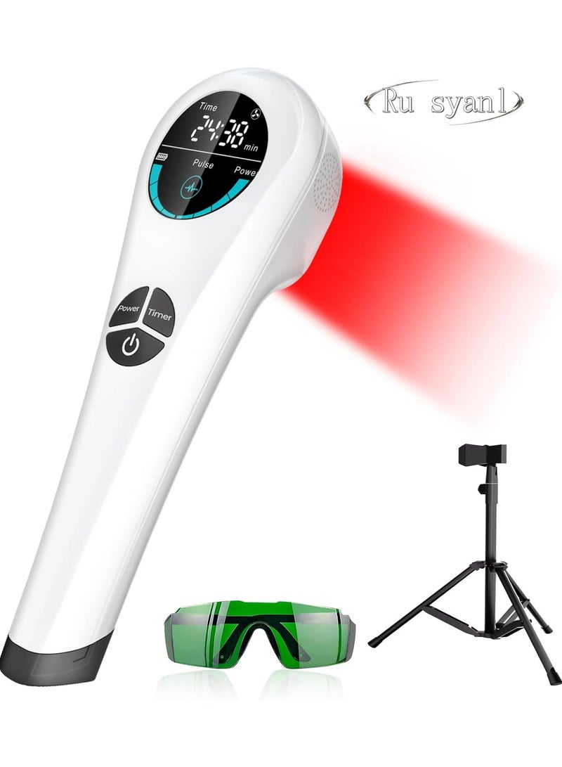 Ru syanl Red Light Therapy Device with Stand for Pain Relief - Cold Laser with 808nm & 650nm | Infrared Therapy for Joints Muscles Pets & Humans | Portable & Rechargeable  - Image 1