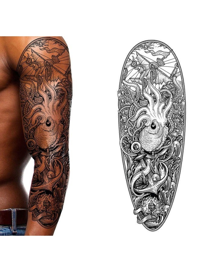 Tatodays 2 x Temporary tattoo full arm caribbean pirate kraken stick on body art transfer for women and men cosplay halloween adult temp tattoo for arms fancy dress - Image 5