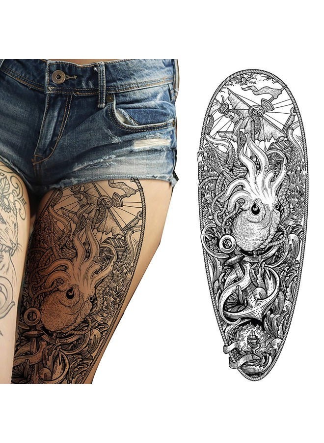 Tatodays 2 x Temporary tattoo full arm caribbean pirate kraken stick on body art transfer for women and men cosplay halloween adult temp tattoo for arms fancy dress - Image 4
