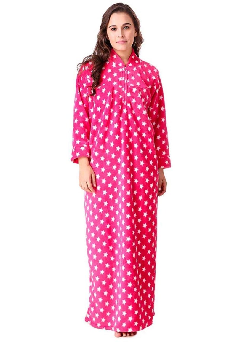 CIERGE Women's Wool Starred Maxi Nighty (pink woolen nightie, pink, Free Size) - Image 1