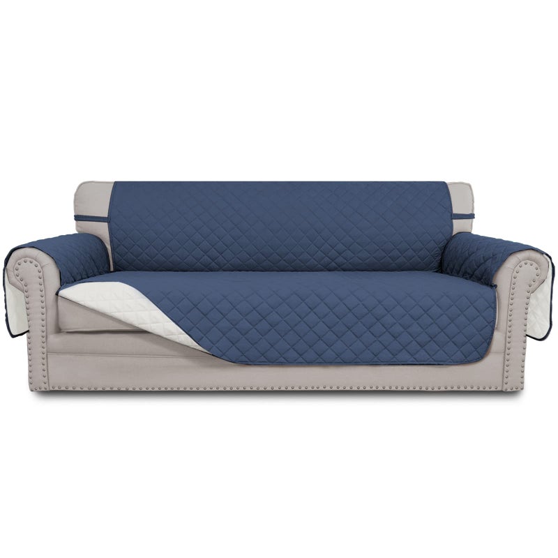 Easy-Going EasyGoing Reversible Oversized Couch Cover for 3 Cushion Couch Sofa Cover for Dogs Water Resistant Furniture Protector Cover with Foam Sticks for Pet Oversized Sofa Dark BlueIvory 