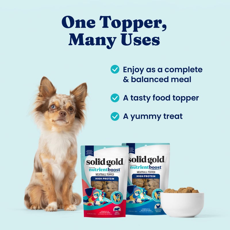 Solid Gold Meatball Dog Food Toppers for Dry Food - High Protein Chicken Meatball Topper for Dogs - Complete Meal, Meal Mix in or Soft Dog Treats - Gut Support - 3 Pack *Refrigerate After Opening* - Image 4