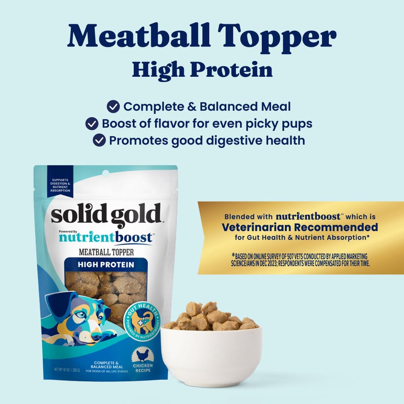 Solid Gold Meatball Dog Food Toppers for Dry Food - High Protein Chicken Meatball Topper for Dogs - Complete Meal, Meal Mix in or Soft Dog Treats - Gut Support - 3 Pack *Refrigerate After Opening* - Image 2
