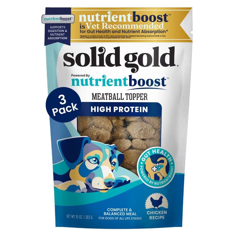 Solid Gold Meatball Dog Food Toppers for Dry Food - High Protein Chicken Meatball Topper for Dogs - Complete Meal, Meal Mix in or Soft Dog Treats - Gut Support - 3 Pack *Refrigerate After Opening* - Image 1