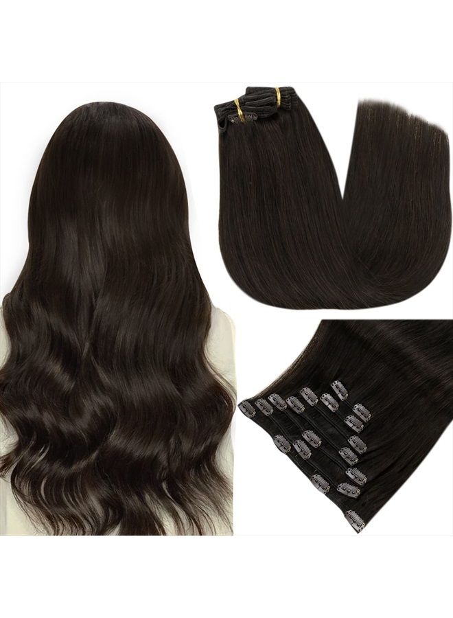 Easyouth إضافات شعر بشرية قابلة للتثبيت بني داكن 7 قطع 70 جرام إضافات قابلة للتثبيت غير مرئية ريمي 12 بوصة شعر بشري قصير ناعم مستقيم بني - Image 1