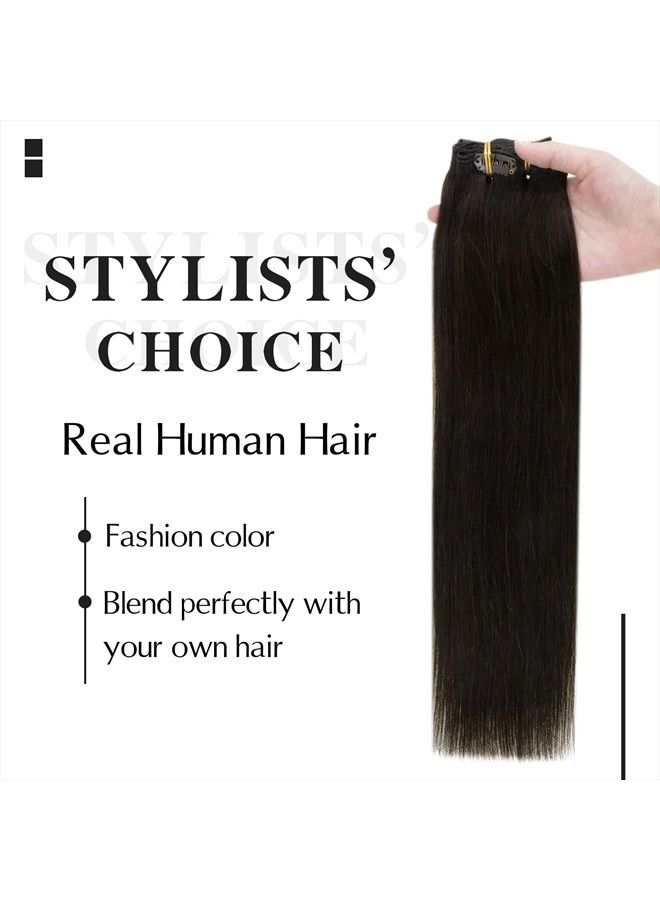 Easyouth إضافات شعر بشرية قابلة للتثبيت بني داكن 7 قطع 70 جرام إضافات قابلة للتثبيت غير مرئية ريمي 12 بوصة شعر بشري قصير ناعم مستقيم بني - Image 5