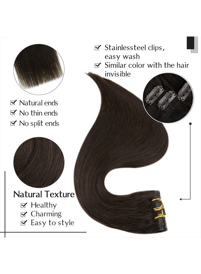 Easyouth إضافات شعر بشرية قابلة للتثبيت بني داكن 7 قطع 70 جرام إضافات قابلة للتثبيت غير مرئية ريمي 12 بوصة شعر بشري قصير ناعم مستقيم بني - Image 4