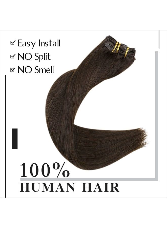 Easyouth إضافات شعر بشرية قابلة للتثبيت بني داكن 7 قطع 70 جرام إضافات قابلة للتثبيت غير مرئية ريمي 12 بوصة شعر بشري قصير ناعم مستقيم بني - Image 2