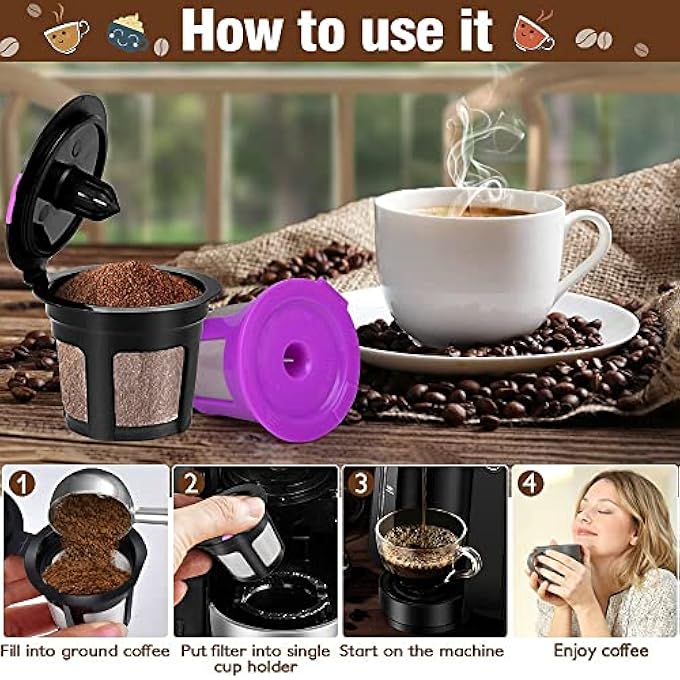 كاست ويف أكواب K قابلة لإعادة الاستخدام متوافقة مع ماكينات تحضير القهوة Keurig 20 و10، سهلة الاستخدام، قابلة لإعادة التعبئة، كوب واحد من القهوة، صديقة للبيئة، فلتر شبكي من الفولاذ المقاوم للصدأ، مغرفة قهوة من الفولاذ المقاوم للصدأ، عبوة من 6 قطع - Image 3
