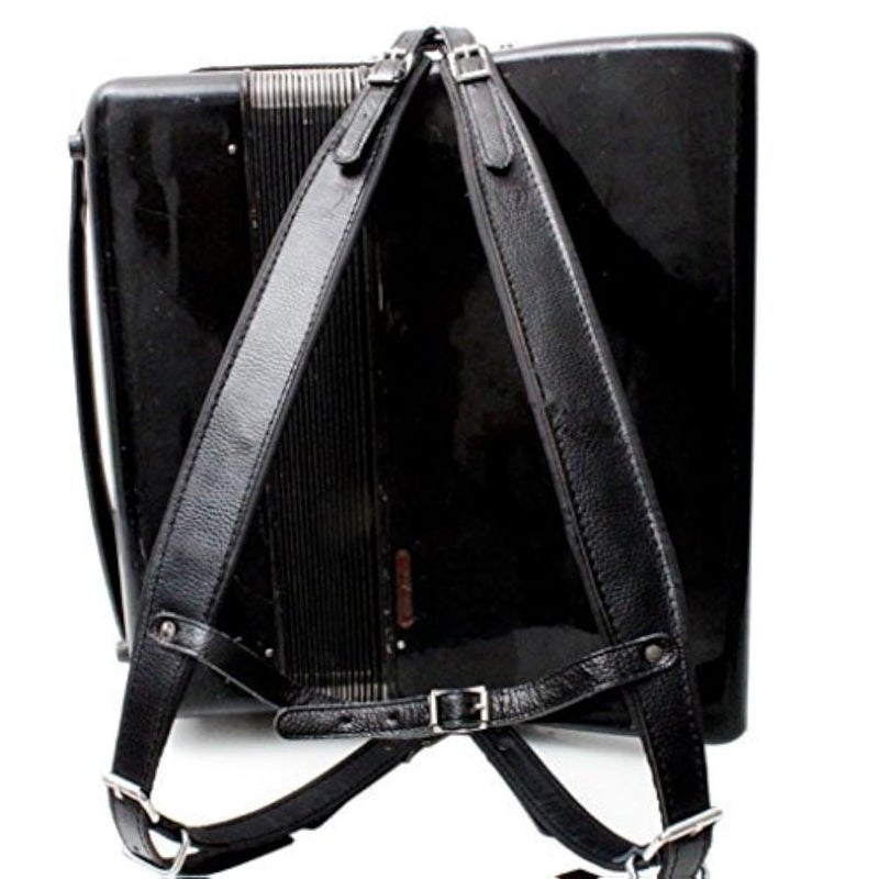 MUSIC FIRST Black Color Genuine Leather Comfortable Padded Accordion Belts 96 Bass 120 Bass Accordion Soft Shoulder Strap Set - Image 1