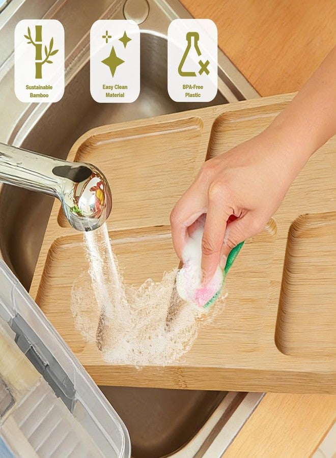 BEWITU لوح تقديم من الخيزران مع غطاء، صينية جبن محمولة بستة أقسام - صندوق وجبات خفيفة للنزهات والسفر، غطاء شفاف قابل للقفل وخالٍ من مادة BPA، سعة تحمل عالية تزيد عن 10 أرطال، هدية مثالية للمنزل الجديد (14 × 11 بوصة) - Image 4