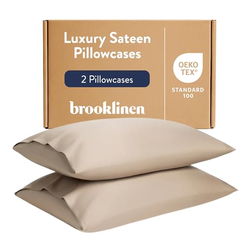 Brooklinen Luxury Sateen Pillowcases Set of 2 100 Long Staple Cotton with Envelope Closure Smooth Fabric Soft Durable Machine Washable Standard Size Pebble - Image 1