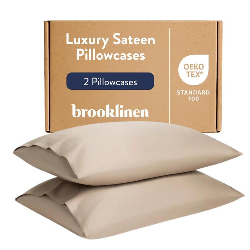 Brooklinen Luxury Sateen Pillowcases Set of 2 100 Long Staple Cotton with Envelope Closure Smooth Fabric Soft Durable Machine Washable Standard Size Pebble - Image 2