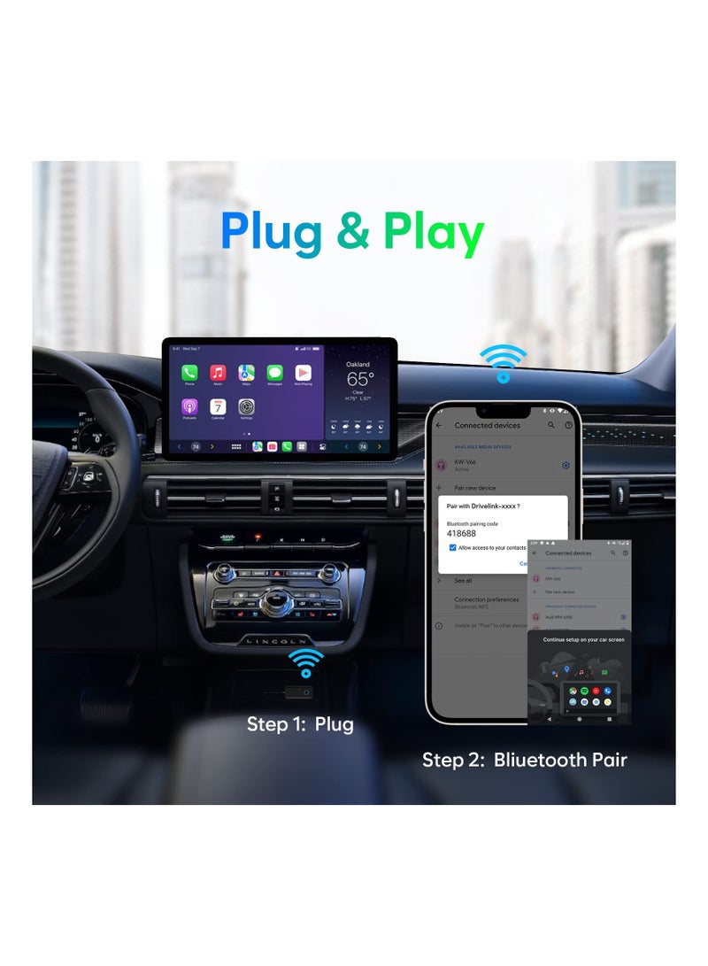 Y&D Wireless CarPlay Adapter & Android Auto 2 in1, Converts Wired Carplay AA to Wireless, Reconnect Function, Plug Play Easy Use Fit for Cars from 2016 above iPhone and  - Image 2