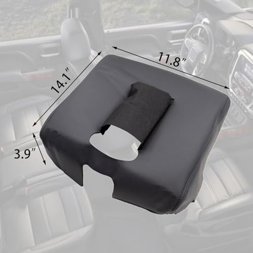 Priprilod Black Leather with Black Stitch Center Console Leather Lid Armrest Cover Replacement Compatible with Chevy Silverado GMC Sierra 2014 2015 2016 2017 2018 - Image 4