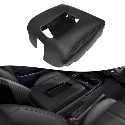 Priprilod Black Leather with Black Stitch Center Console Leather Lid Armrest Cover Replacement Compatible with Chevy Silverado GMC Sierra 2014 2015 2016 2017 2018 - Image 1