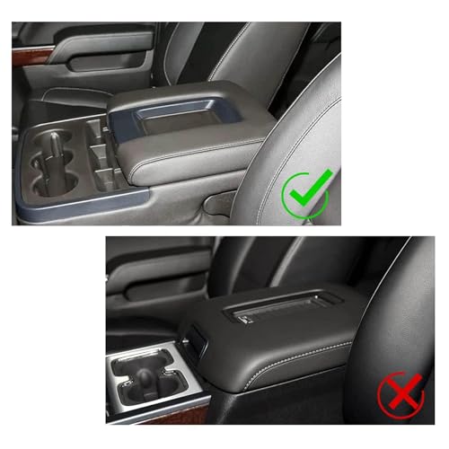 Priprilod Black Leather with Black Stitch Center Console Leather Lid Armrest Cover Replacement Compatible with Chevy Silverado GMC Sierra 2014 2015 2016 2017 2018 - Image 2