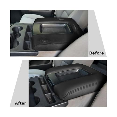 Priprilod Black Leather with Black Stitch Center Console Leather Lid Armrest Cover Replacement Compatible with Chevy Silverado GMC Sierra 2014 2015 2016 2017 2018 - Image 3